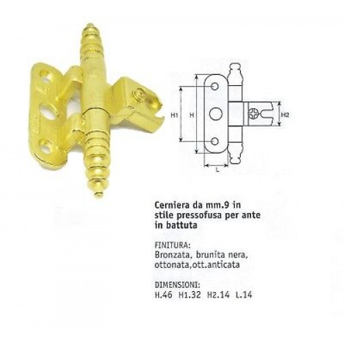 CERNIERE PER MOBILI ANTICHI PER ANTE IN BATTUTA gambo mm.9 ORO H