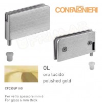 COPPIA CERNIERE PER ANTE IN VETRO mm.6 CONFALONIERI 305PA OTTONE LUCIDO 67x35mm