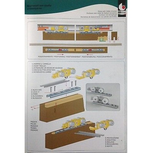 Kit scorrevoli Terno portata KG.40 con binario da cm.165 fissaggio a  scomparsa